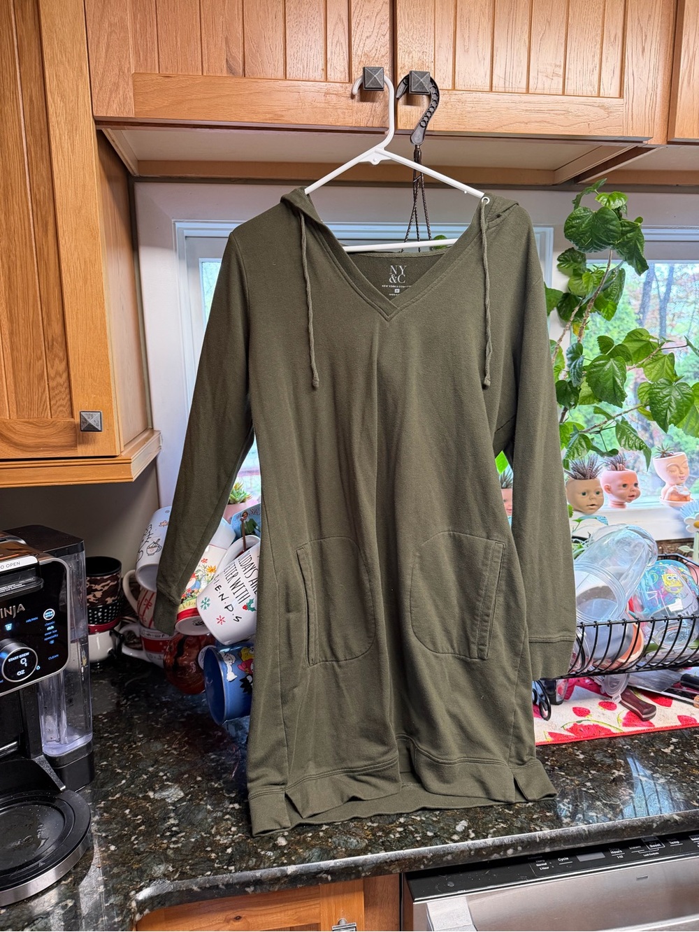 New York & Company Olive Green hooded tunic